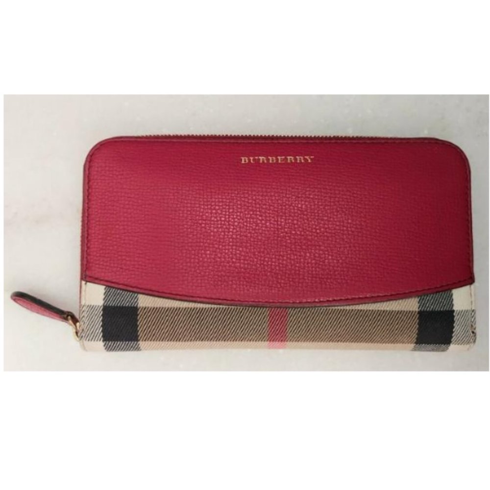 Burberry Red Elmore Horseferry Check Zip Around